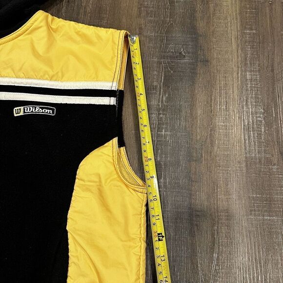 Vtg Wilson Fleece Hooded Best Nylon Yellow Black Colorblock Sz Large Pullover - Picture 9 of 10